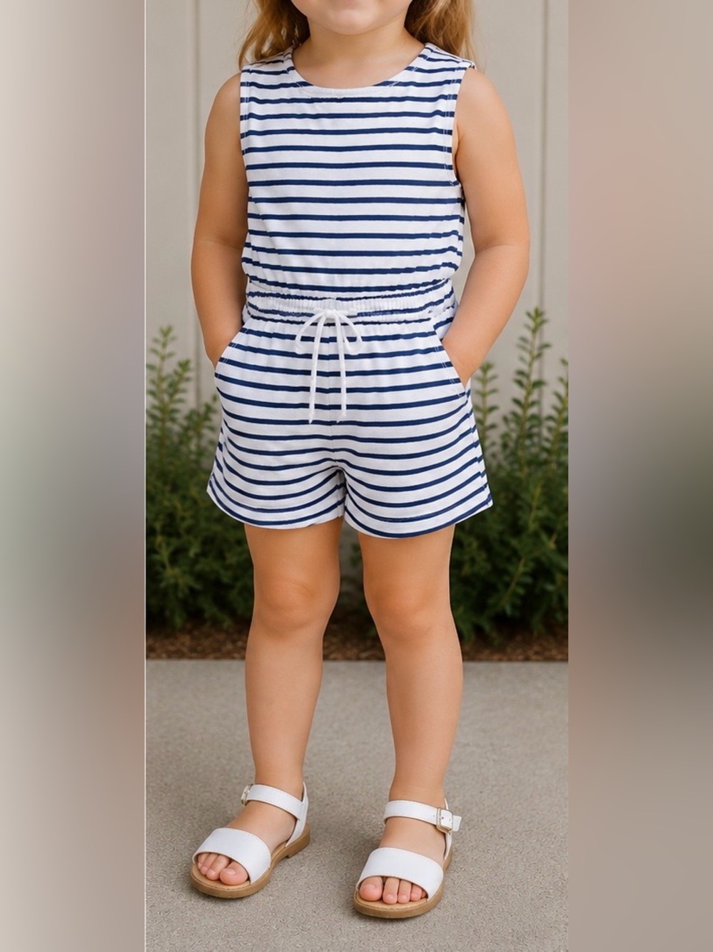 Janie and Jack Navy and White Striped Knit Shorts Romper